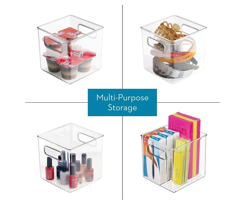 iDesign Cube Storage Bin with Handles for Pantry, Set of 4, Clear, Made in Usa