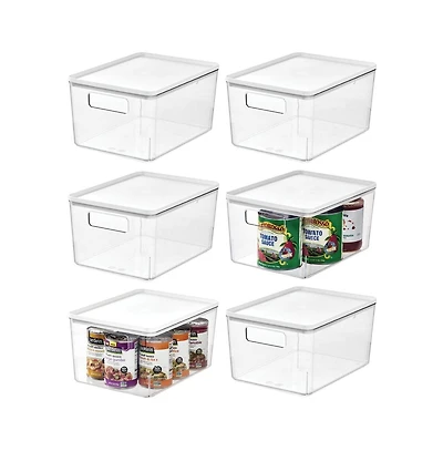 iDesign Pantry Bin with Removable Lid for Kitchen, Set of 6, Clear/White