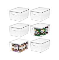iDesign Pantry Bin with Removable Lid for Kitchen, Set of 6, Clear/White