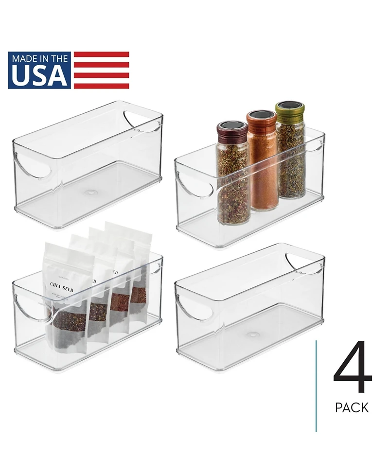 iDesign Stackable Pantry Storage Bin with Handles, Set of 4, Clear, Made in Usa