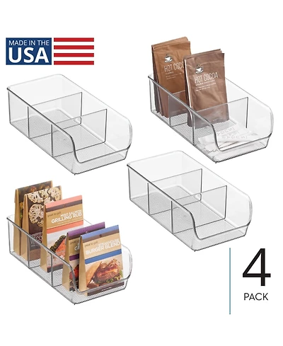 iDesign Stackable 3-Section Storage Bin for Pantry, Set of 4, Clear, Made in Usa
