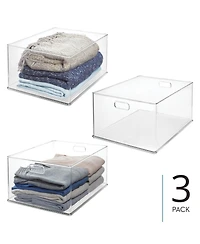 iDesign Stackable Plastic Storage Bin with Handles, Set of 3, Clear, Made in Usa