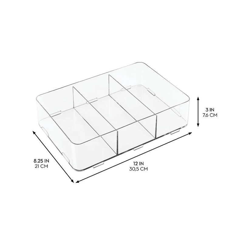 iDesign Interlocking 3-Section Plastic Drawer Organizer - Clear