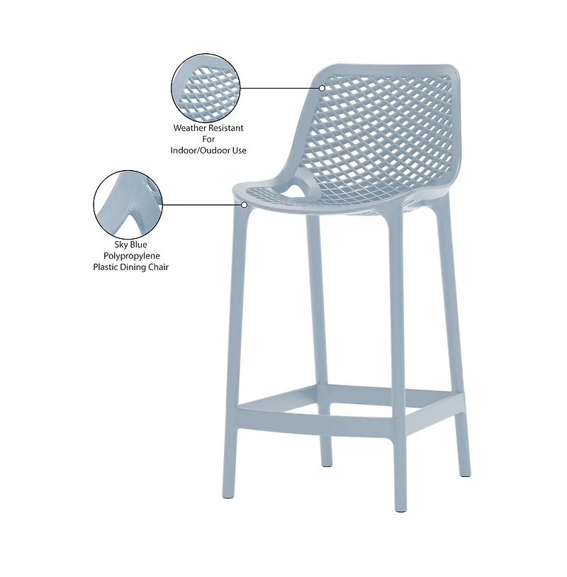 Meridian Furniture Mykonos Sky Blue Outdoor Patio Stool, Set of 4