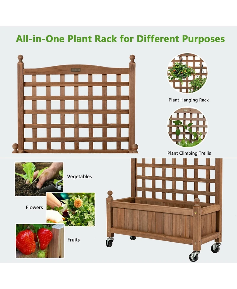Gymax 2PC 32in Wood Planter Box w/Trellis Mobile Raised Bed for Climbing Plant