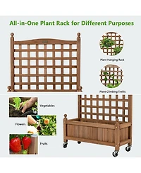 Gymax 2PC 32in Wood Planter Box w/Trellis Mobile Raised Bed for Climbing Plant