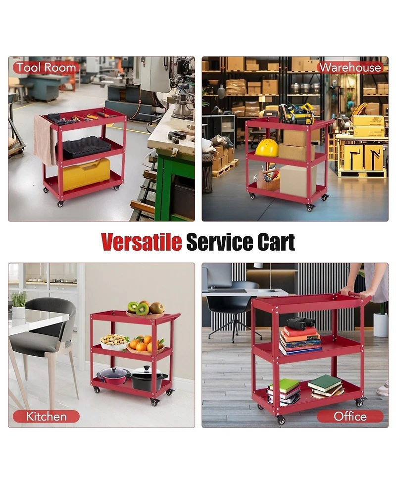 Akiudex 3-tier rolling tool cart with spacious shelves, 4 universal wheels and 2 brakes