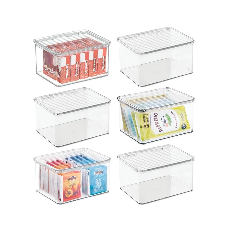 iDesign Stackable Hinged-Lid Pantry Storage Box - Set of 6 - Clear