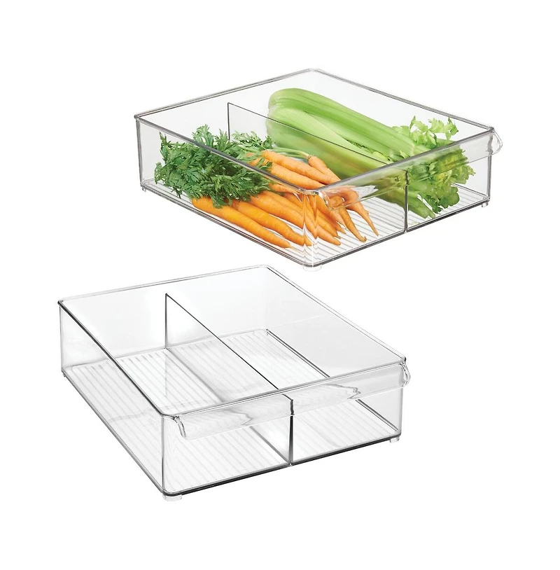 iDesign Divided Plastic Pantry Bin with Handle, Set of 2, Clear, Made in Usa