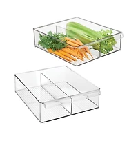 iDesign Divided Plastic Pantry Bin with Handle, Set of 2, Clear, Made in Usa