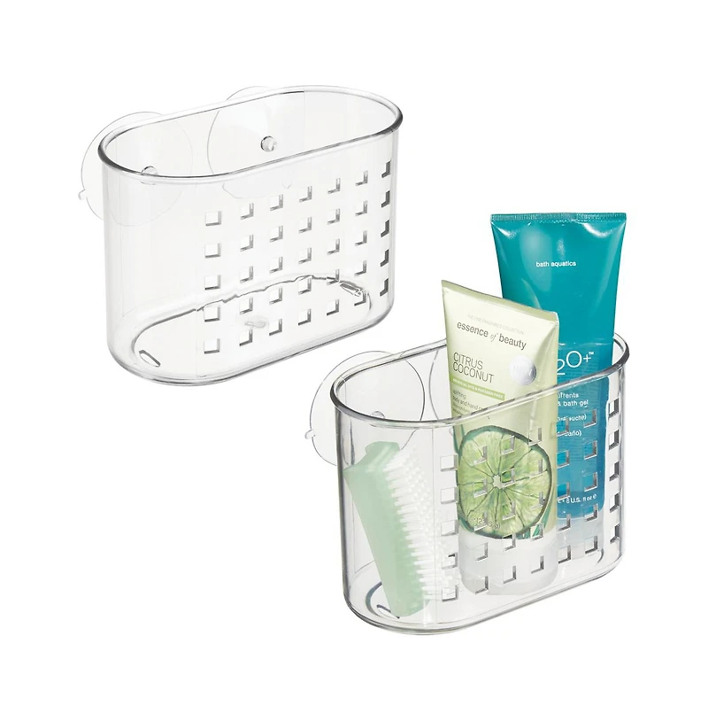 iDesign Small Suction Shower Basket for Bathroom, Set of 2, Clear, Made in Usa