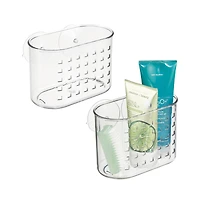 iDesign Small Suction Shower Basket for Bathroom, Set of 2, Clear, Made in Usa