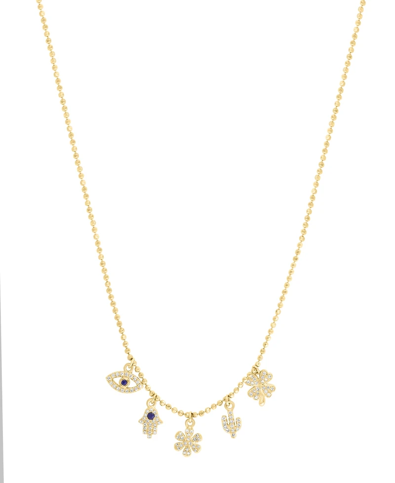 Effy White & Blue Diamond Multiple Charm 18" Pendant Necklace (1/4 ct. t.w.) in 14k Gold