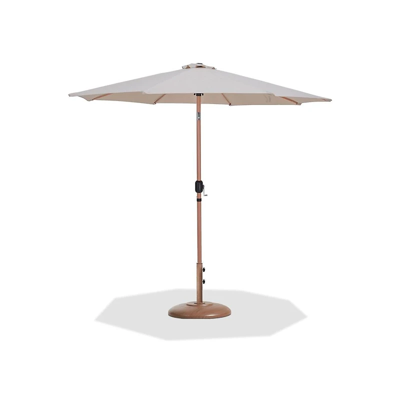 Meridian Furniture Fiji Beige Fabric / Teak Aluminum Patio Umbrella with Base Sets