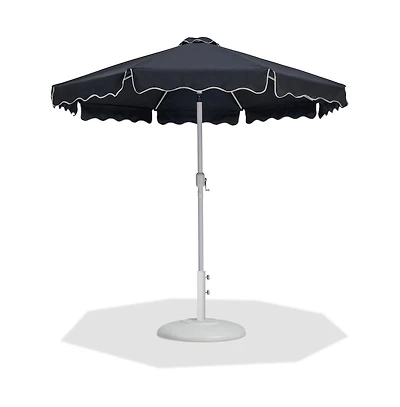 Meridian Furniture Amalfi Black With Cream Piping / Matte White Metal Patio Umbrella with Base Sets