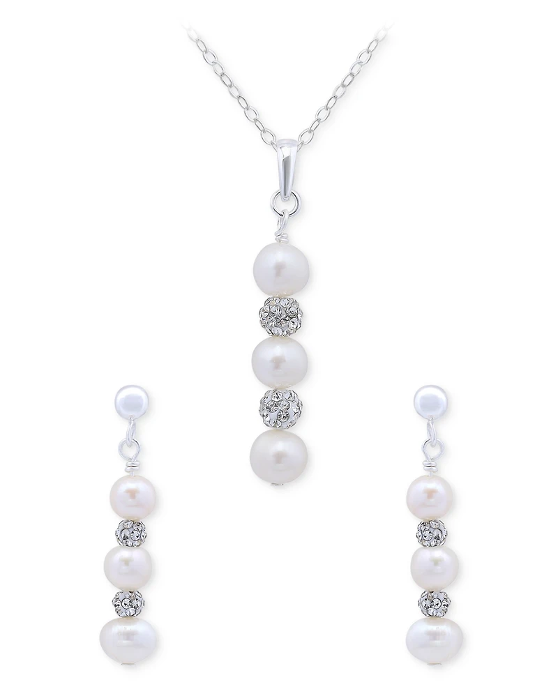 Giani Bernini 2-Pc. Set Freshwater Pearl & Crystal Vertical Pendant Necklace & Matching Drop Earrings in Sterling Silver, Macy's Exclusive