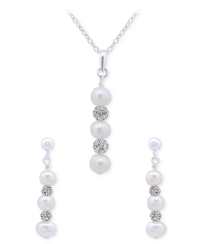 Giani Bernini 2-Pc. Set Freshwater Pearl & Crystal Vertical Pendant Necklace & Matching Drop Earrings in Sterling Silver, Macy's Exclusive