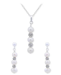 Giani Bernini 2-Pc. Set Freshwater Pearl & Crystal Vertical Pendant Necklace & Matching Drop Earrings in Sterling Silver, Macy's Exclusive