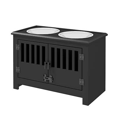 Aostirmotor 37in-l Black Elevated Dog Bowls Storage Cabinet Raised Dog Bowl Stand Feeding Station