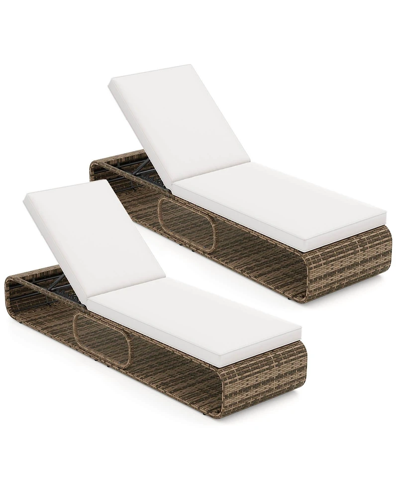 Costway Outdoor Chaise Lounge Chair with Adjustable Backrest Cushion and Storage