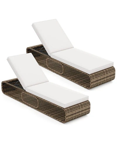 Costway Outdoor Chaise Lounge Chair with Adjustable Backrest Cushion and Storage