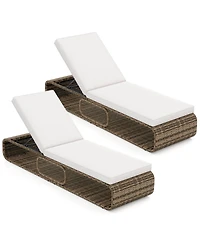 Costway Outdoor Chaise Lounge Chair with Adjustable Backrest Cushion and Storage
