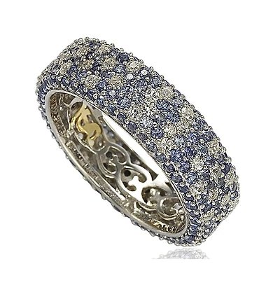 Suzy Levian Sterling Silver Sapphire & Created White Pave Eternity Band Ring