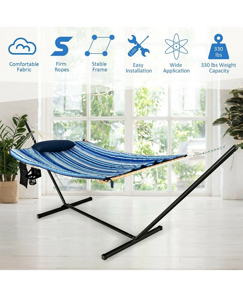 Akiudex Hammock with Steel Stand, Cotton Ropes, Mat, Pillow, and Storage Holder