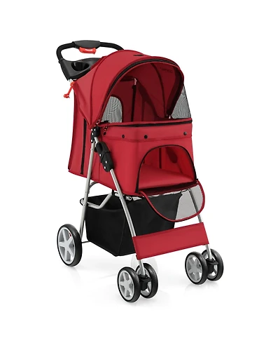 Akiudex Foldable Pet Stroller with Canopy, Storage Basket, and All-Terrain Wheels