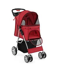 Akiudex Foldable Pet Stroller with Canopy, Storage Basket, and All-Terrain Wheels