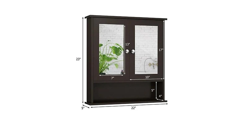 Slickblue Wood Bathroom Wall Cabinet with Mirrored Doors and Interior Storage Shelf