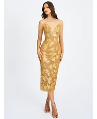 Miss Circle Women's Edie Gold Beaded Sequin Midi Pencil Dress