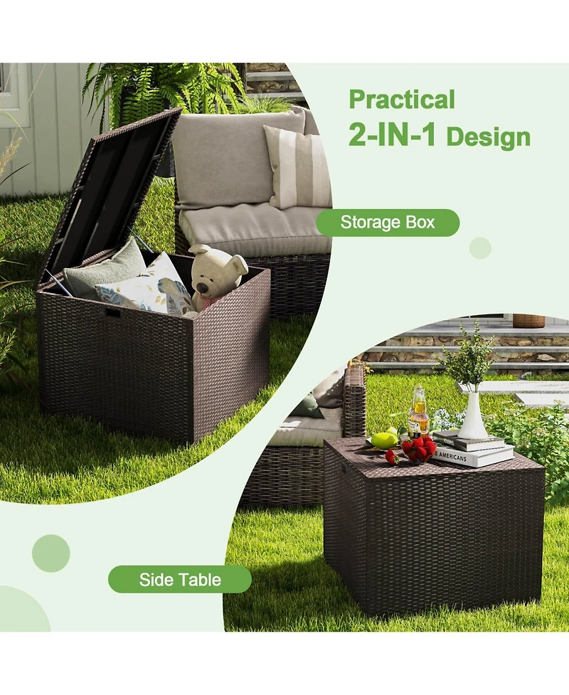 Akiudex 72 Gallon Rattan Outdoor Storage Box with Zippered Liner and Solid Pneumatic Rod
