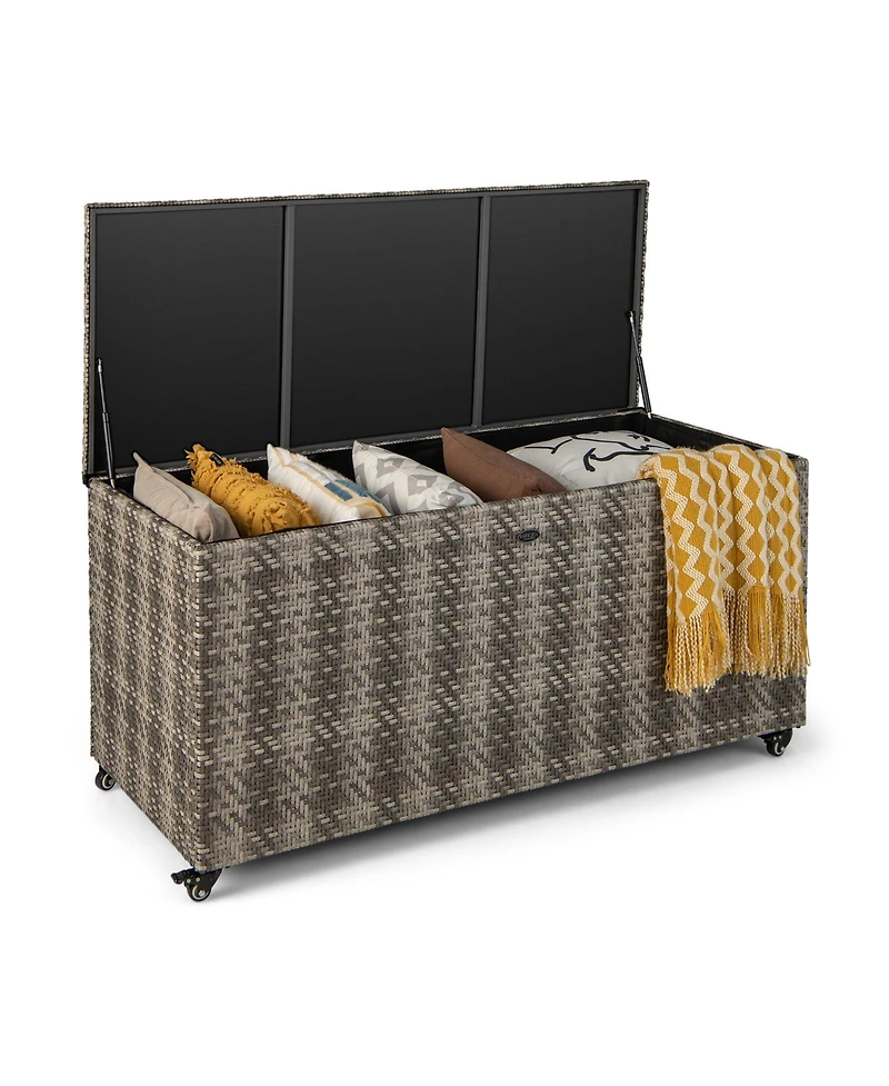 Akiudex 96 Gallon Pe Wicker Outdoor Storage Box with 4 Wheels - Gray