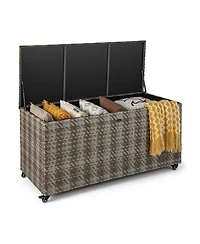 Akiudex 96 Gallon Pe Wicker Outdoor Storage Box with 4 Wheels - Gray