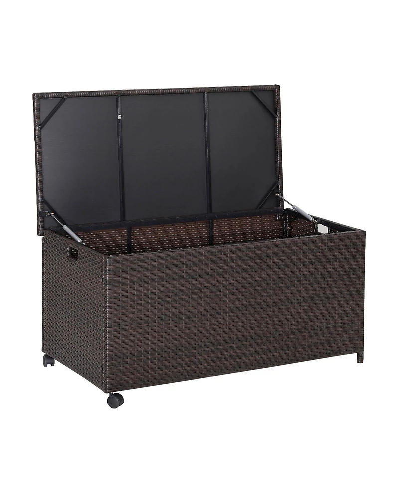 Akiudex Outdoor Rattan Storage Box with Wheels, Liner, and Pneumatic Lid Support