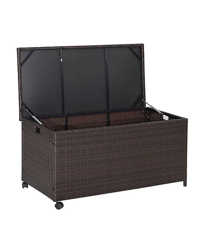 Akiudex Outdoor Rattan Storage Box with Wheels, Liner, and Pneumatic Lid Support