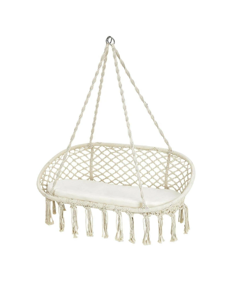 Akiudex 2-Person Hanging Hammock Chair with Cushion Macrame Swing
