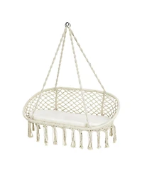 Akiudex 2-Person Hanging Hammock Chair with Cushion Macrame Swing