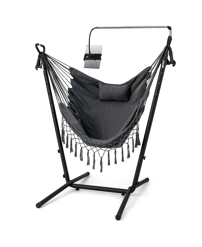 Height Adjustable Hammock Chair with Phone Holder and Side Pocket