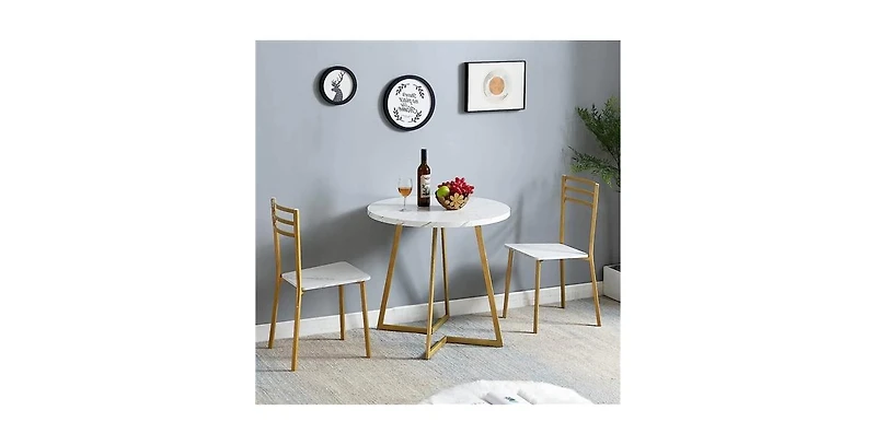 Slickblue Modern 3-Piece Dining Set with Round Wood Table and 2 Chairs for Small Spaces