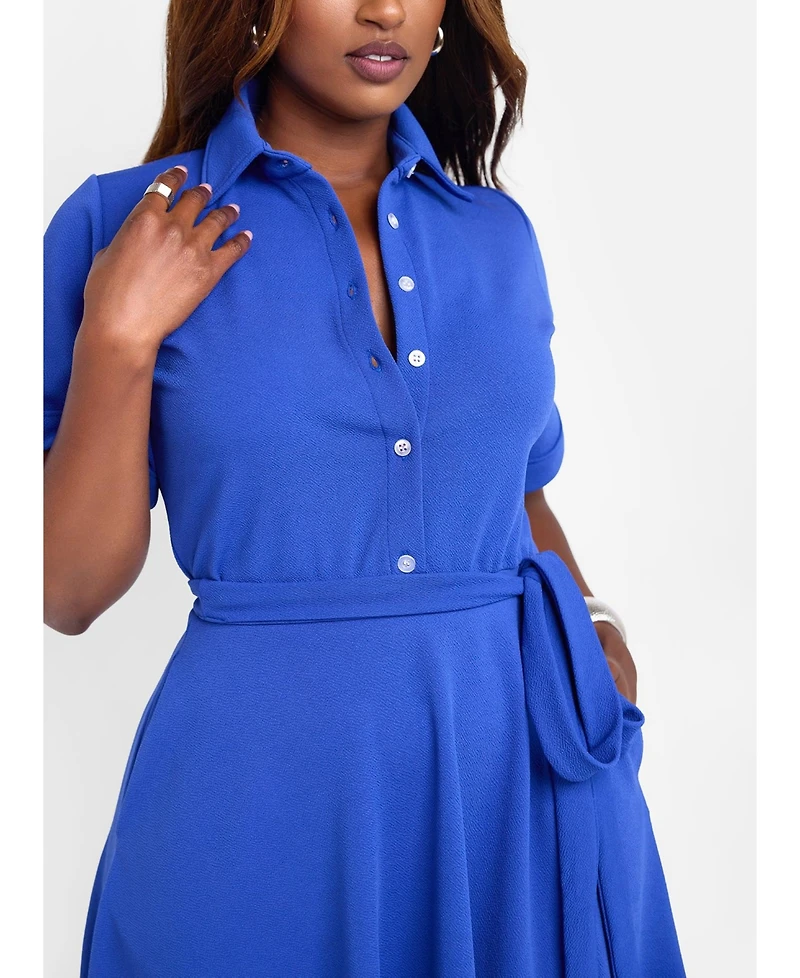 Rebdolls Plus Collared Skater Midi Dress - Blue