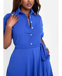 Rebdolls Plus Collared Skater Midi Dress - Blue