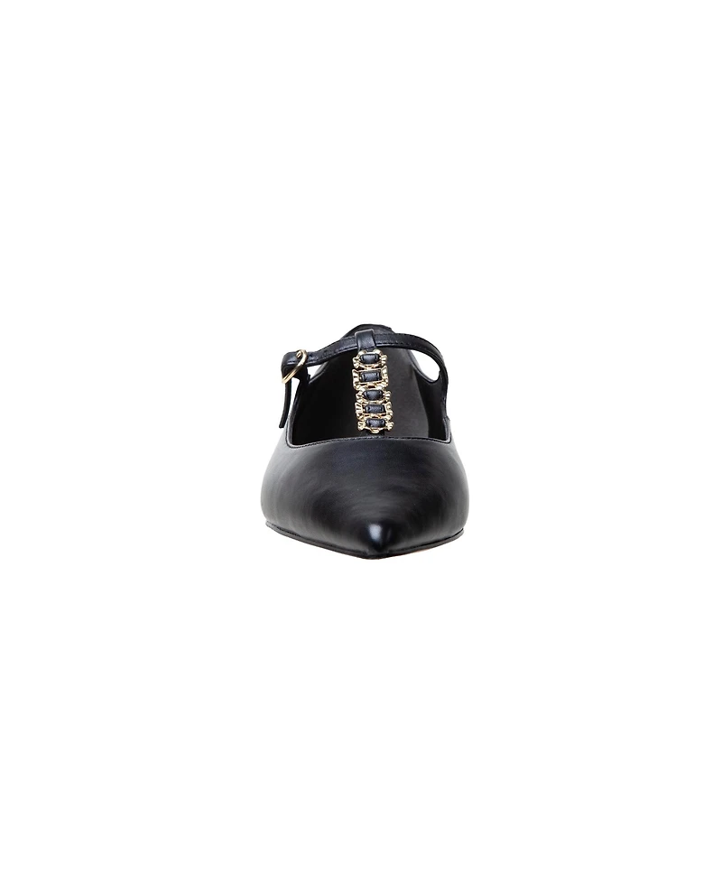 Corinne | Gold Buckle T-Strap Nappa Leather Skimmers