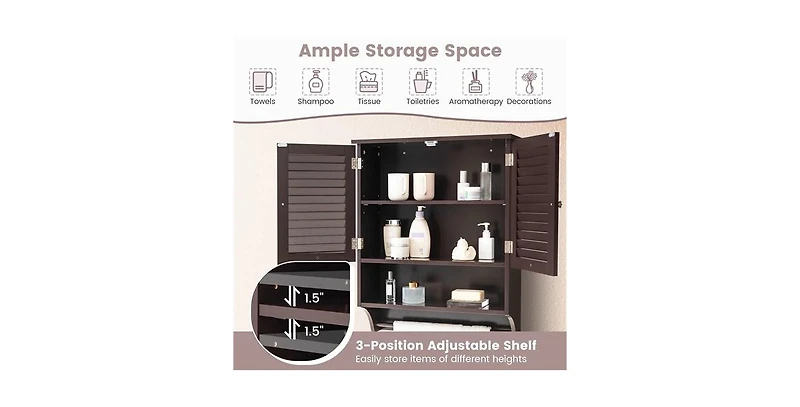 Slickblue Louvered Door Bathroom Medicine Cabinet with Towel Bar and Wall-Mounted Design