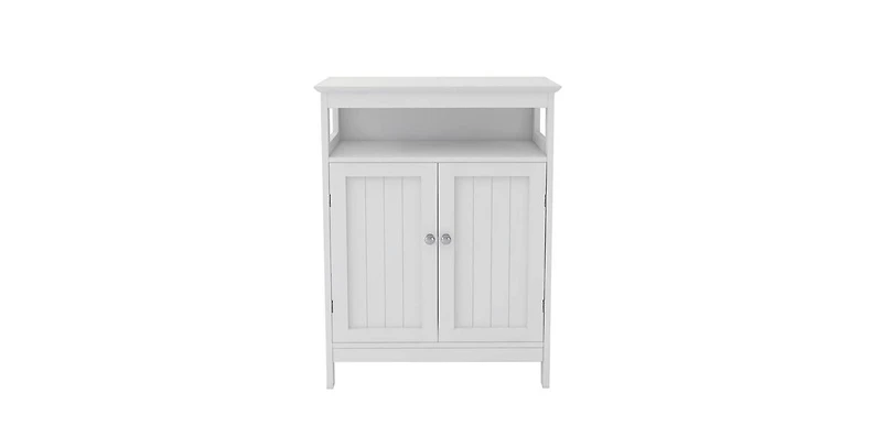 Slickblue 2-Door Bathroom Linen Cabinet with Storage Shelf and Wood Finish for Organization