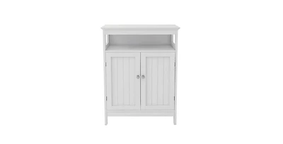 Slickblue 2-Door Bathroom Linen Cabinet with Storage Shelf and Wood Finish for Organization