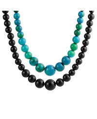 Bling Jewelry Set of 2 Graduated Natural Blue Turquoise Black Onyx Bead Strand Necklace 18 Inch