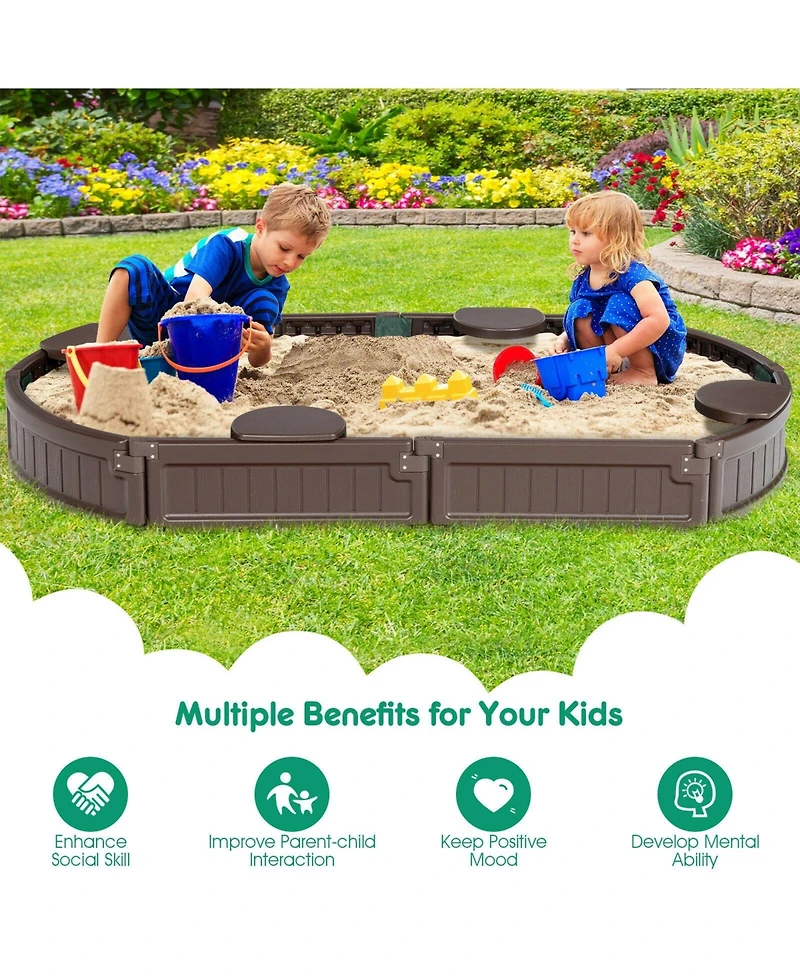 Akiudex Outdoor Kids Sandbox with Seats, Bottom Liner and Cover