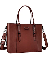 Mosiso Brown Pu Leather Laptop Tote Bag for Women - 17-17.3 Inch Waterproof Business Briefcase, Large Capacity Shoulder Bag for Work & Laptop